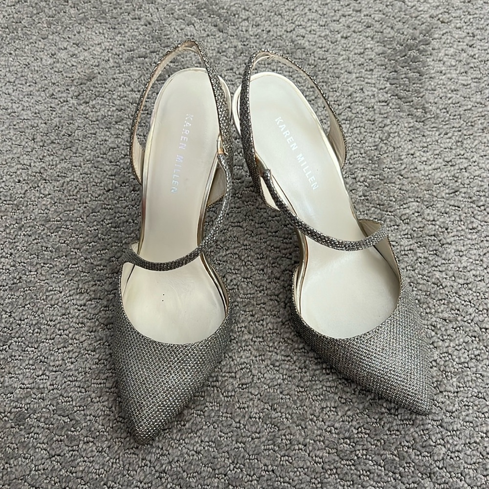 Karen Millen Sz 37 silver/gold mesh heels